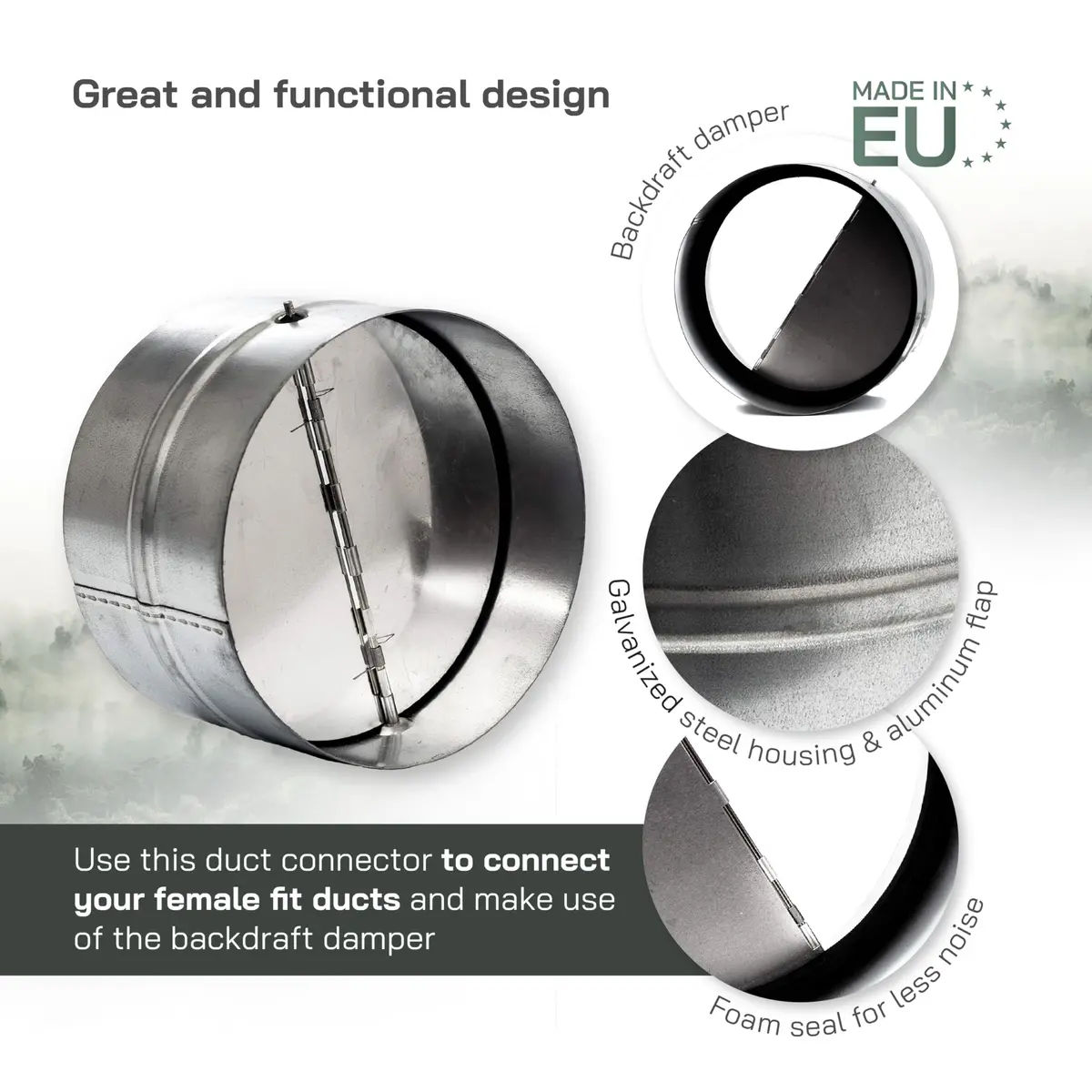 Vent Systems 10" Inch Backdraft Damper Galvanized Steel | One-Way Airflow Blocker for HVAC - view 3