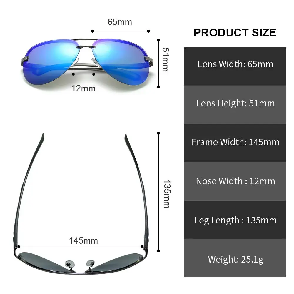 Fishingtours Aviator Sunglasses for Men Women Polarized Mirrored Driving | Classic Metal Frame with UV400 Protection - view 4