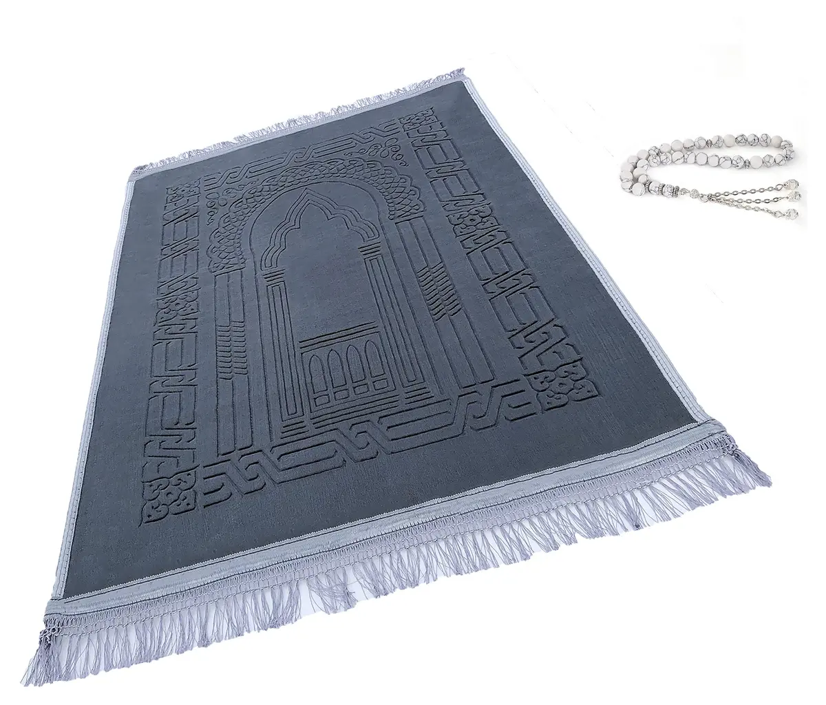 Islamika Prayer Rug Muslim Mat Islamic - Thick Large Grey Padded Sajadah for Kids Men Women with Islam Prayer Beads for Eid Travel Ramadan, Soft Luxury Great for Knees and Forehead - main product image