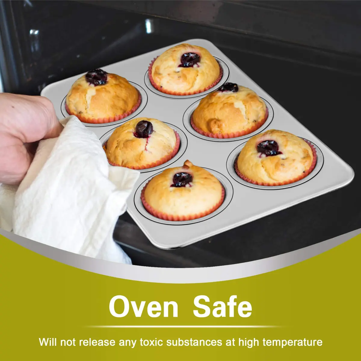 P&P CHEF 6-Cup Muffin Pan Tin, Stainless Steel Cupcake Pan 18cm (7" W) x 3.3cm (1.3" H) | Heavy Duty & Dishwasher Safe - view 5