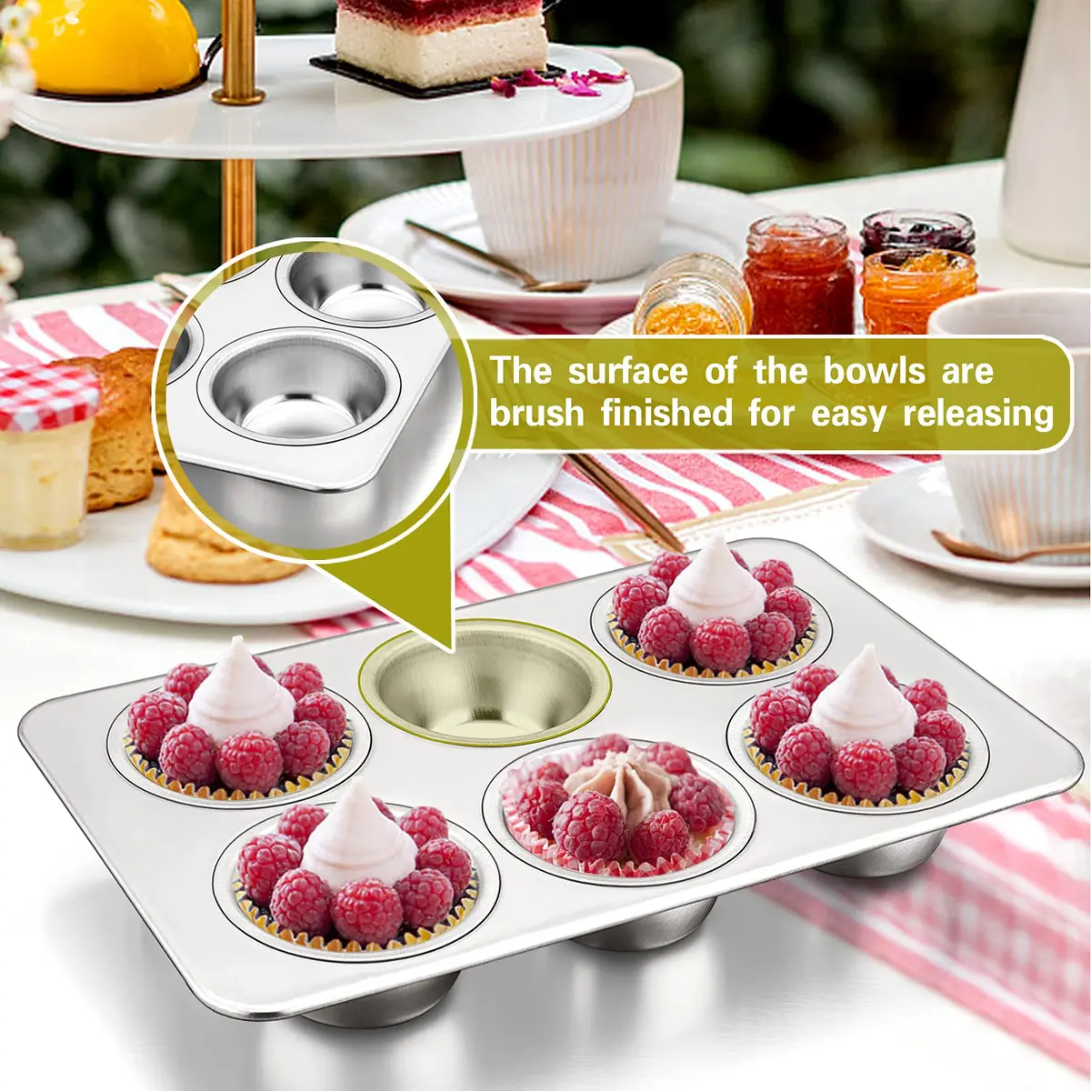P&P CHEF 6-Cup Muffin Pan Tin, Stainless Steel Cupcake Pan 18cm (7" W) x 3.3cm (1.3" H) | Heavy Duty & Dishwasher Safe - view 6