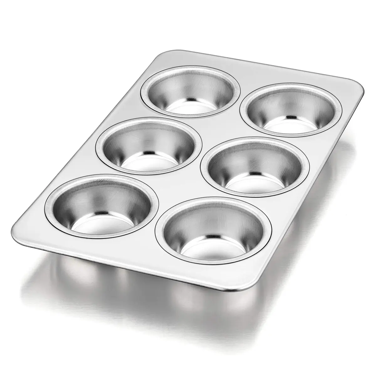 P&P CHEF 6-Cup Muffin Pan Tin, Stainless Steel Cupcake Pan 18cm (7" W) x 3.3cm (1.3" H) | Heavy Duty & Dishwasher Safe - main product image