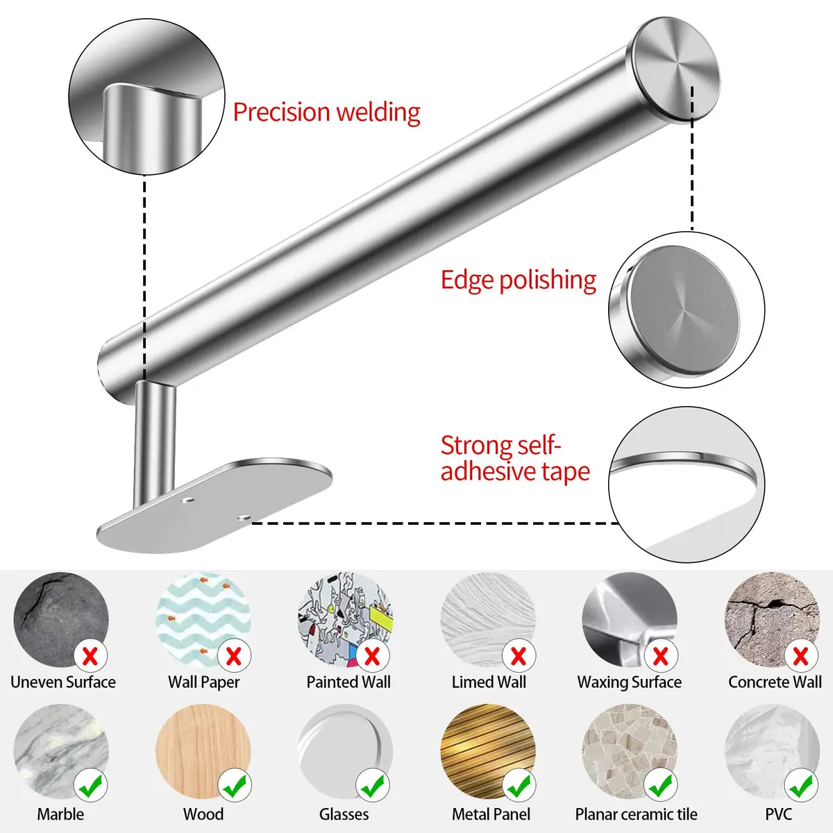 MBVVLZJVN Paper Towel Holder Stainless Steel Wall Mount Rustproof | Self-Adhesive, Easy Install - view 4