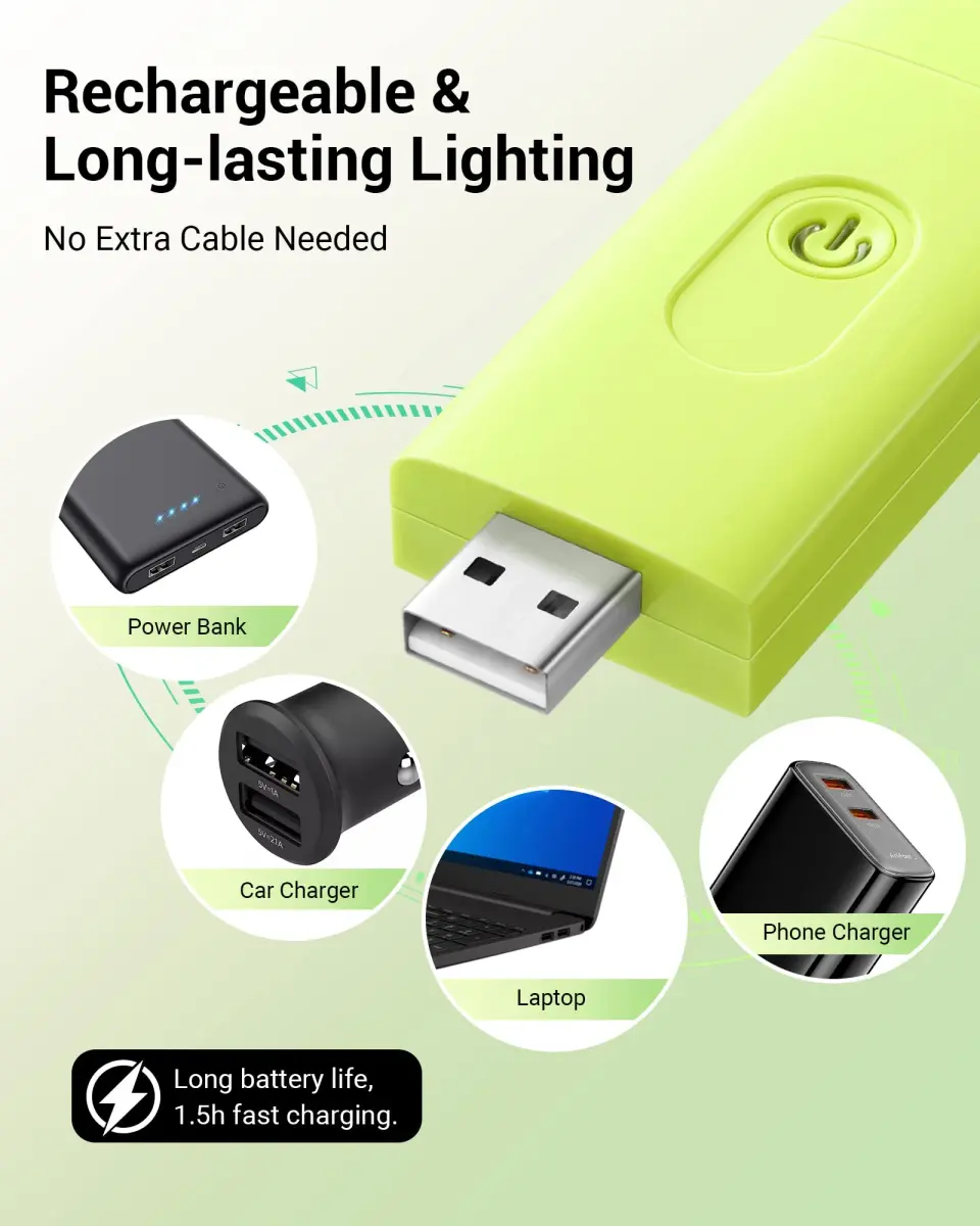 DEWENWILS Green Clip-On Book Reading Light with USB Rechargeable Battery - view 3