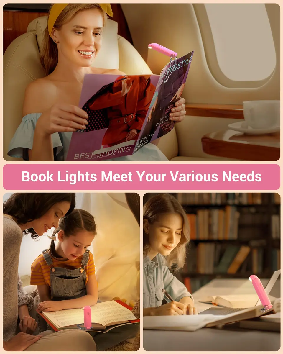 DEWENWILS USB Rechargeable Book Reading Light, LED Clip on Booklight Pink | Eye-Protecting, Portable, 8-Hour Battery - view 8