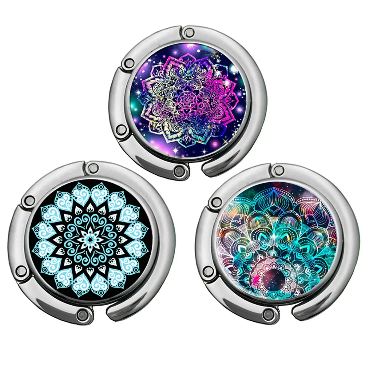 Bosketo Foldable Purse Hook 3 Pack Mandala Pattern | Keep Your Bag Safe and Clean - main product image