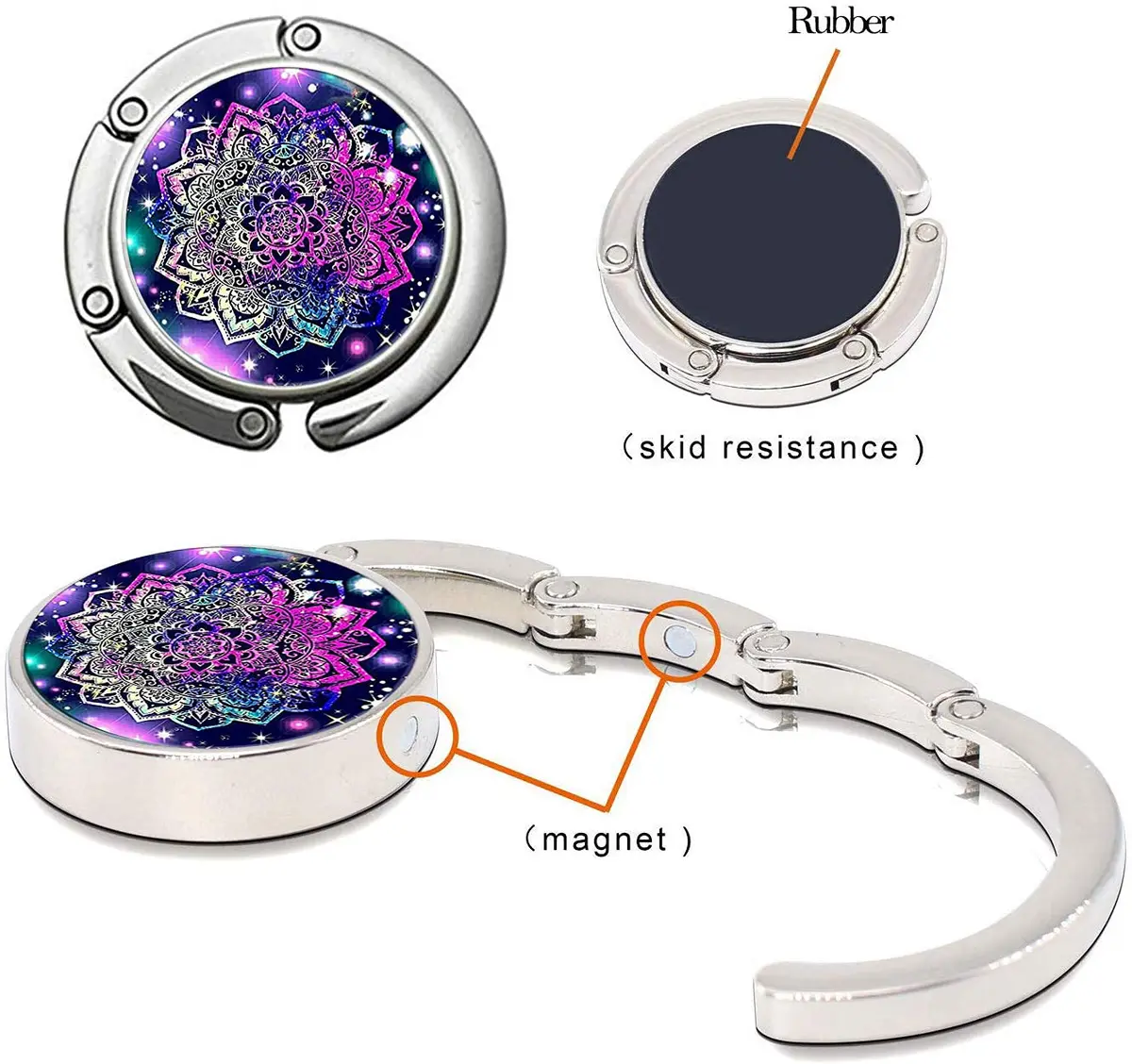 Bosketo Foldable Purse Hook 3 Pack Mandala Pattern | Keep Your Bag Safe and Clean - view 3