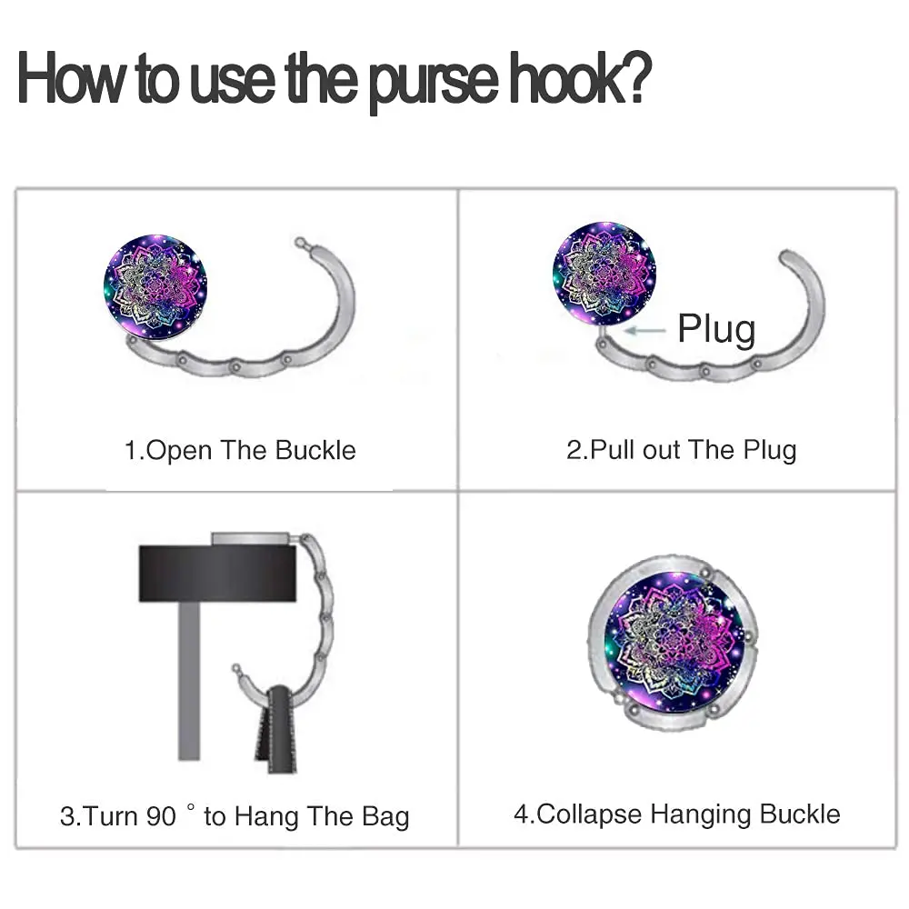 Bosketo Foldable Purse Hook 3 Pack Mandala Pattern | Keep Your Bag Safe and Clean - view 4