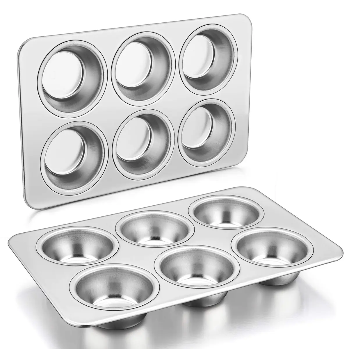 P&P CHEF 6-Cup Muffin Pan Tin, Stainless Steel Cupcake Pan, 2-Pack, 29.2cm x 18.7cm (11.4" L x 7" W) - main product image