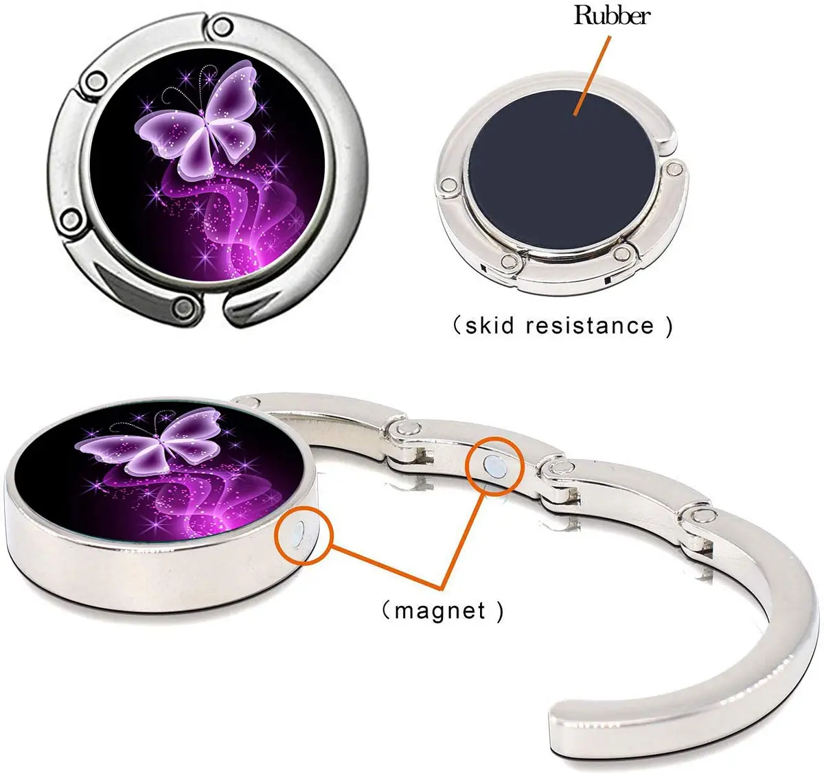 Bosketo Foldable Purse Hook 3 Pack | Portable Anti-Slip Designer Bag Hanger (1.7 x 1.7 inch) - view 3
