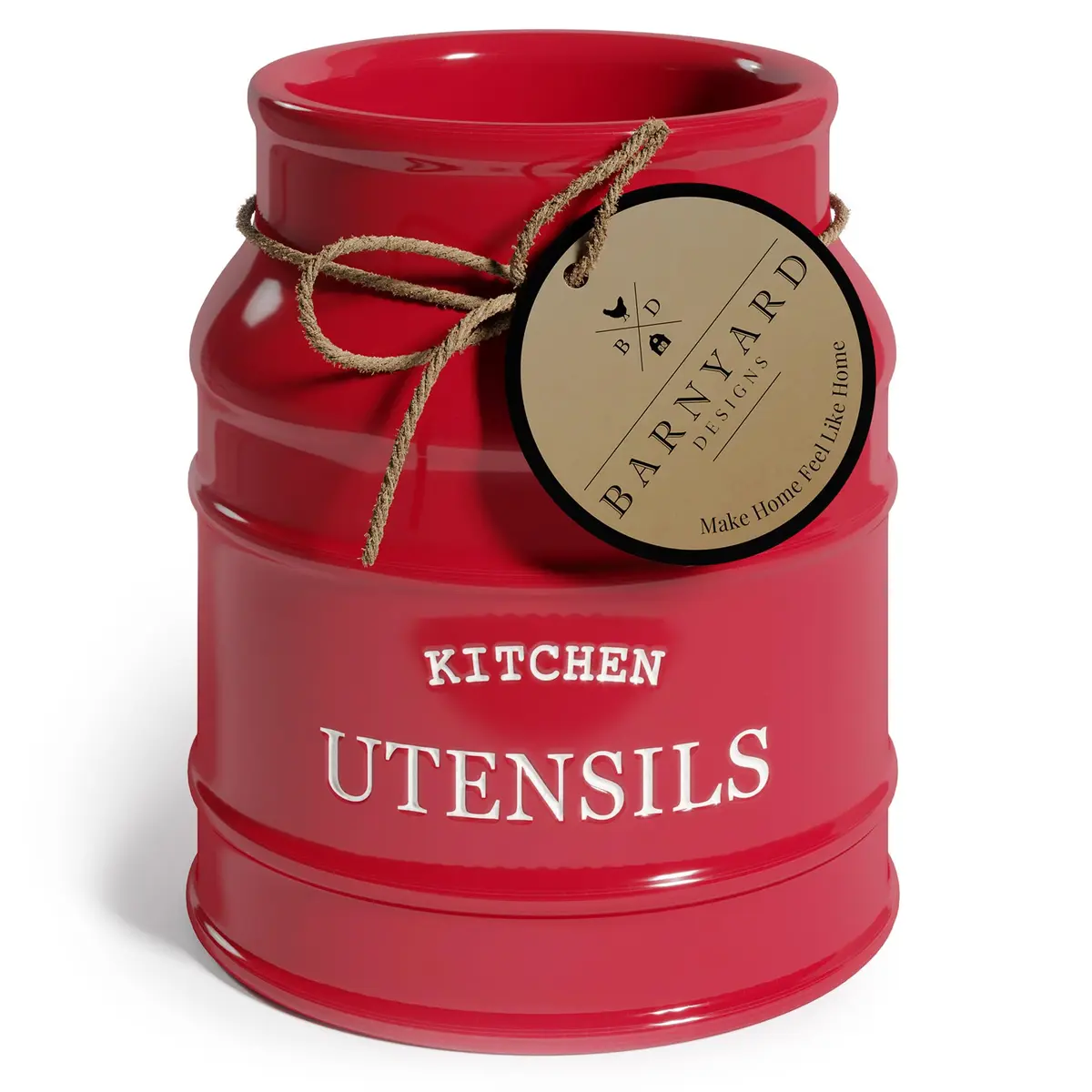 Barnyard Designs Ceramic Kitchen Utensil Holder Countertop 6.75″ (Red) | Rustic Farmhouse Decor - main product image