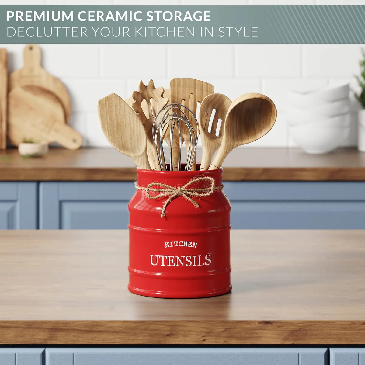 Barnyard Designs Ceramic Kitchen Utensil Holder Countertop 6.75″ (Red) | Rustic Farmhouse Decor - view 5