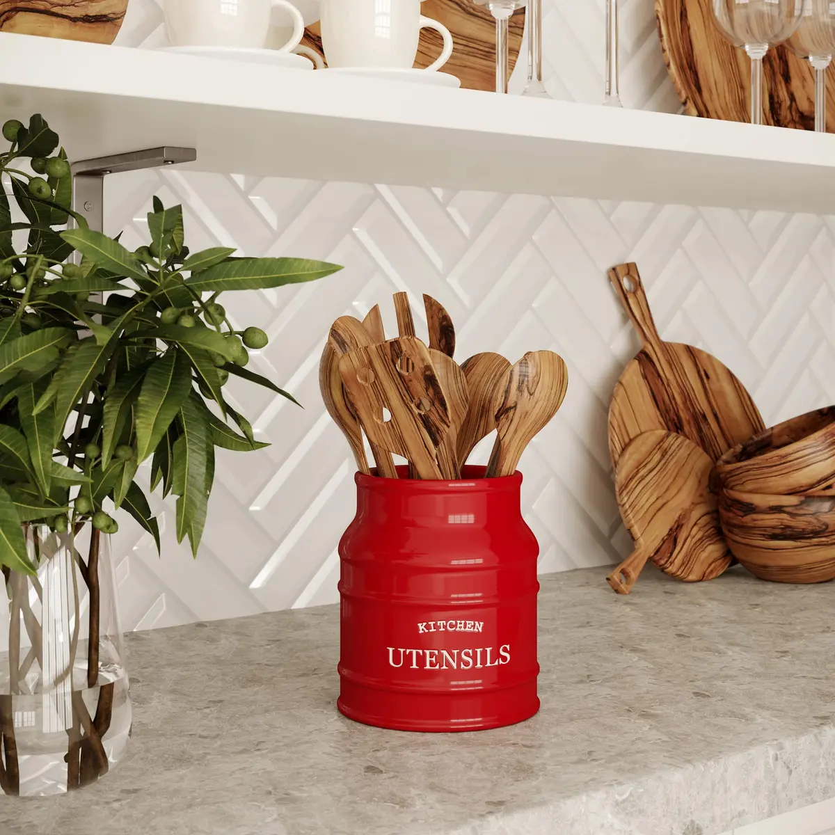 Barnyard Designs Ceramic Kitchen Utensil Holder Countertop 6.75″ (Red) | Rustic Farmhouse Decor - view 6