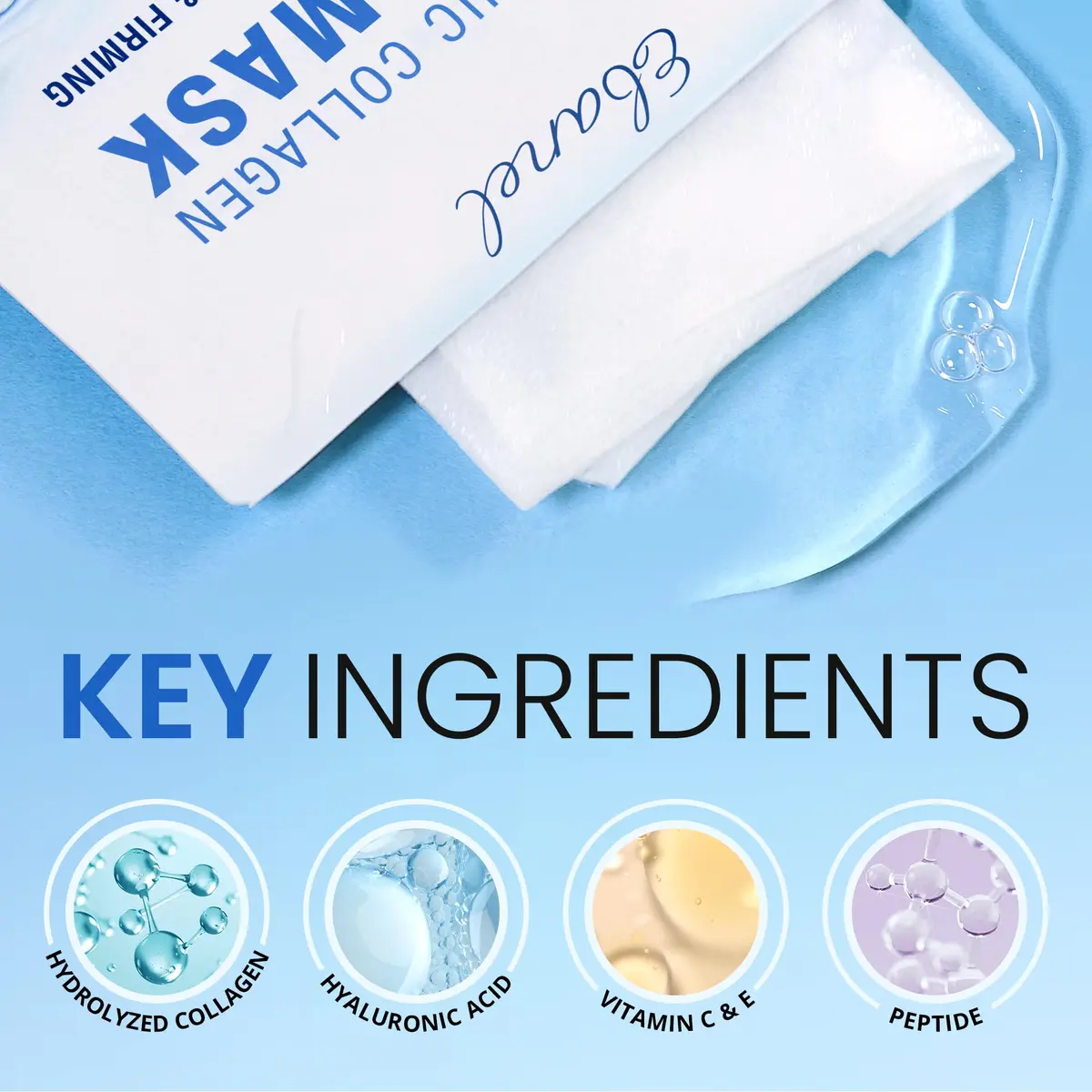 Ebanel Collagen Face Mask with Hyaluronic Acid, Vitamin C & Peptides | 20-Pack Hydrating Sheet Masks - view 3