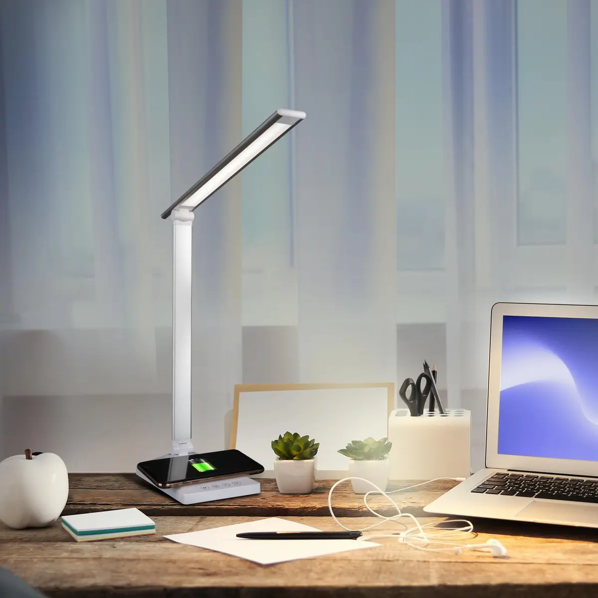 OttLite Entice LED Desk Lamp with Wireless Charging, White and Silver | Adjustable Foldable Arm & ClearSun LED - view 8