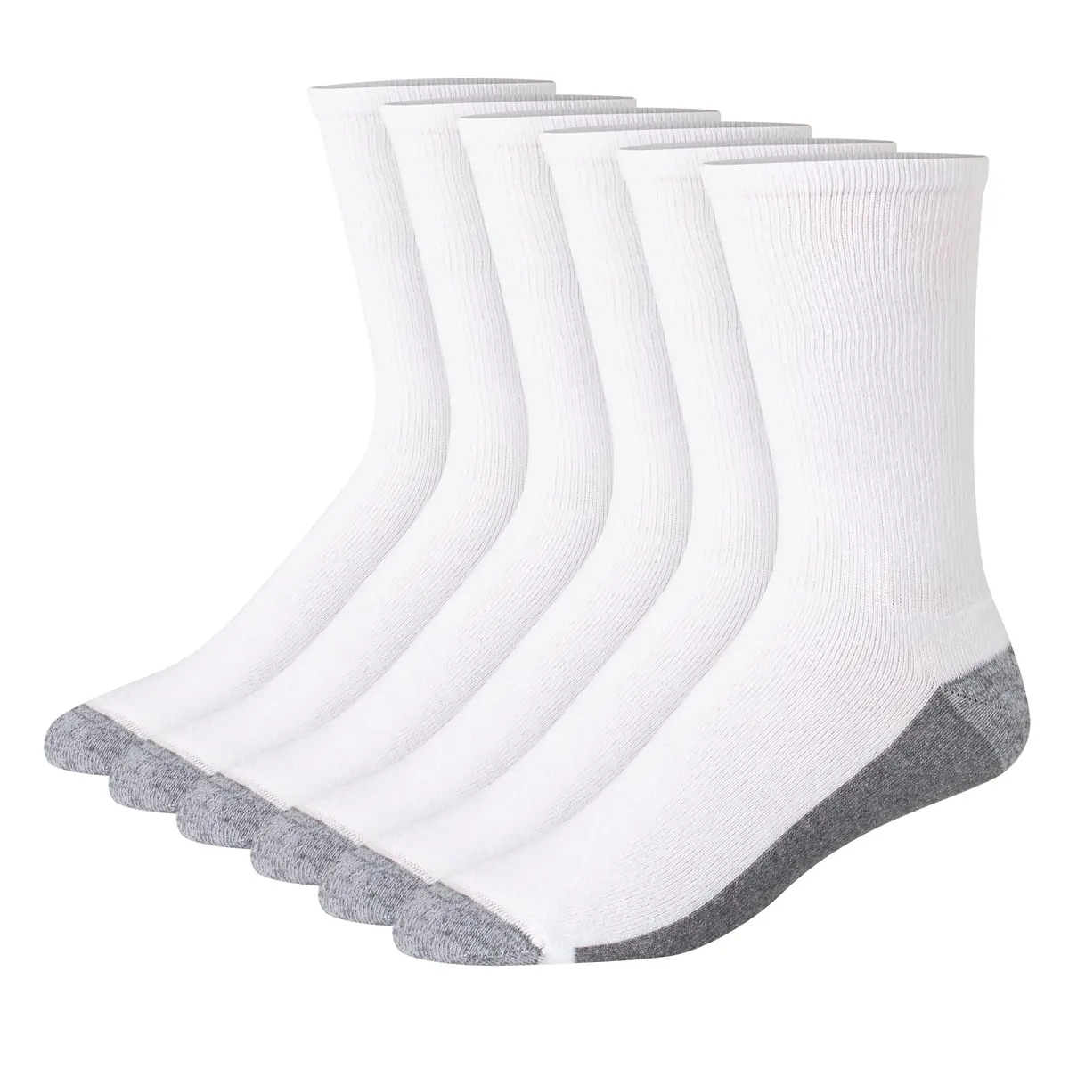 Hanes Men's Max Cushion Crew Socks 6-Pair Pack, White/Grey Foot Bottom, Men's Shoe Size 6-12 US | Moisture-Wicking & Odor Control - main product image