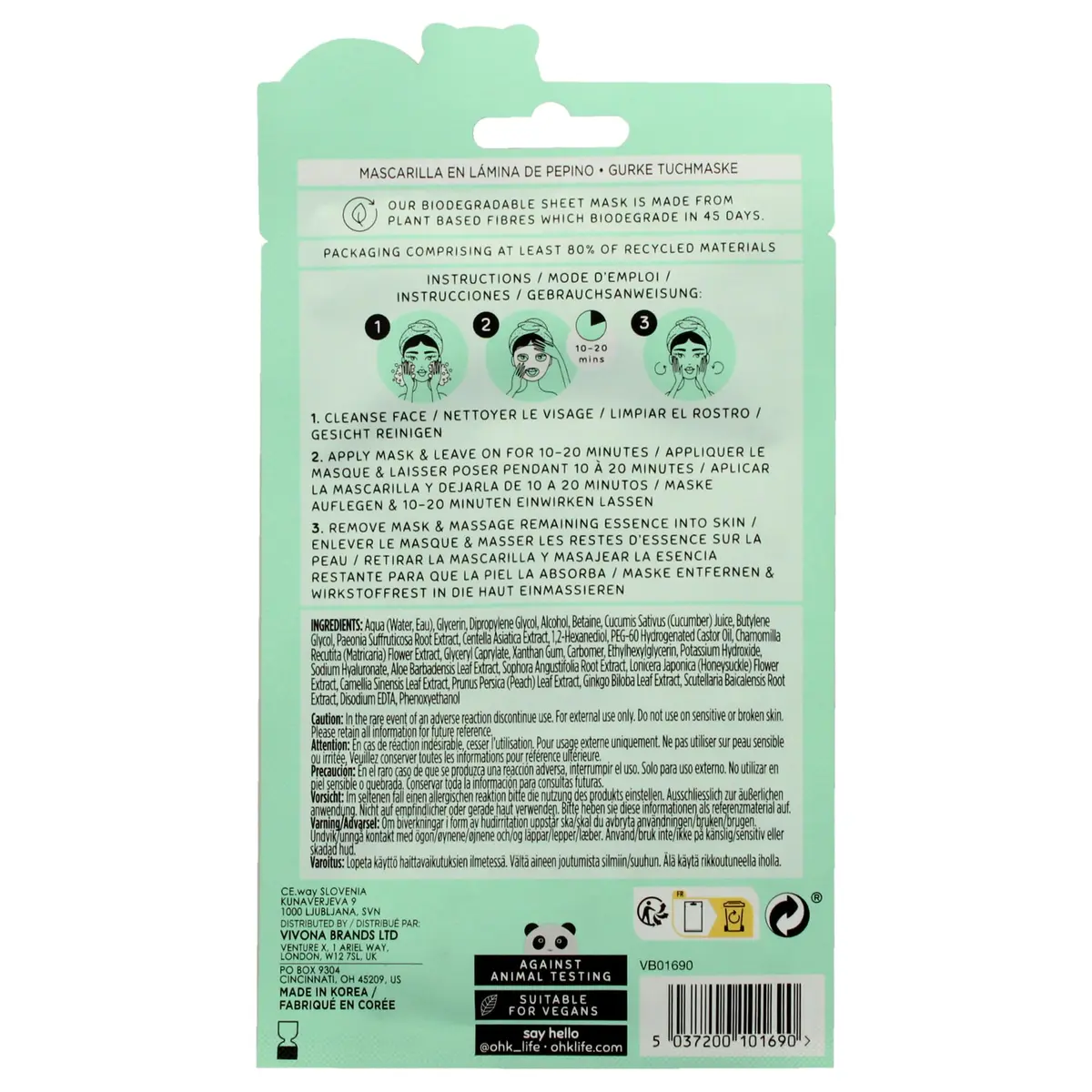 Oh K! Cucumber Sheet Mask | 4g (0.14 oz) | Hydrating & Soothing Face Mask - view 2