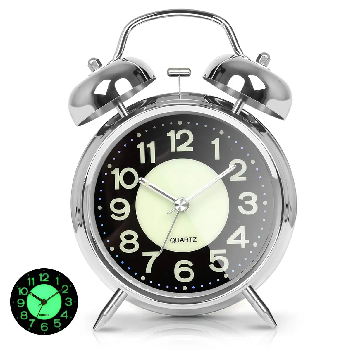 AYRELY Super Loud Alarm Clock for Heavy Sleepers, 4.5 Inch Twin Bell Retro | Loud Ringing, Luminescent Dial, Vintage Silver - main product image