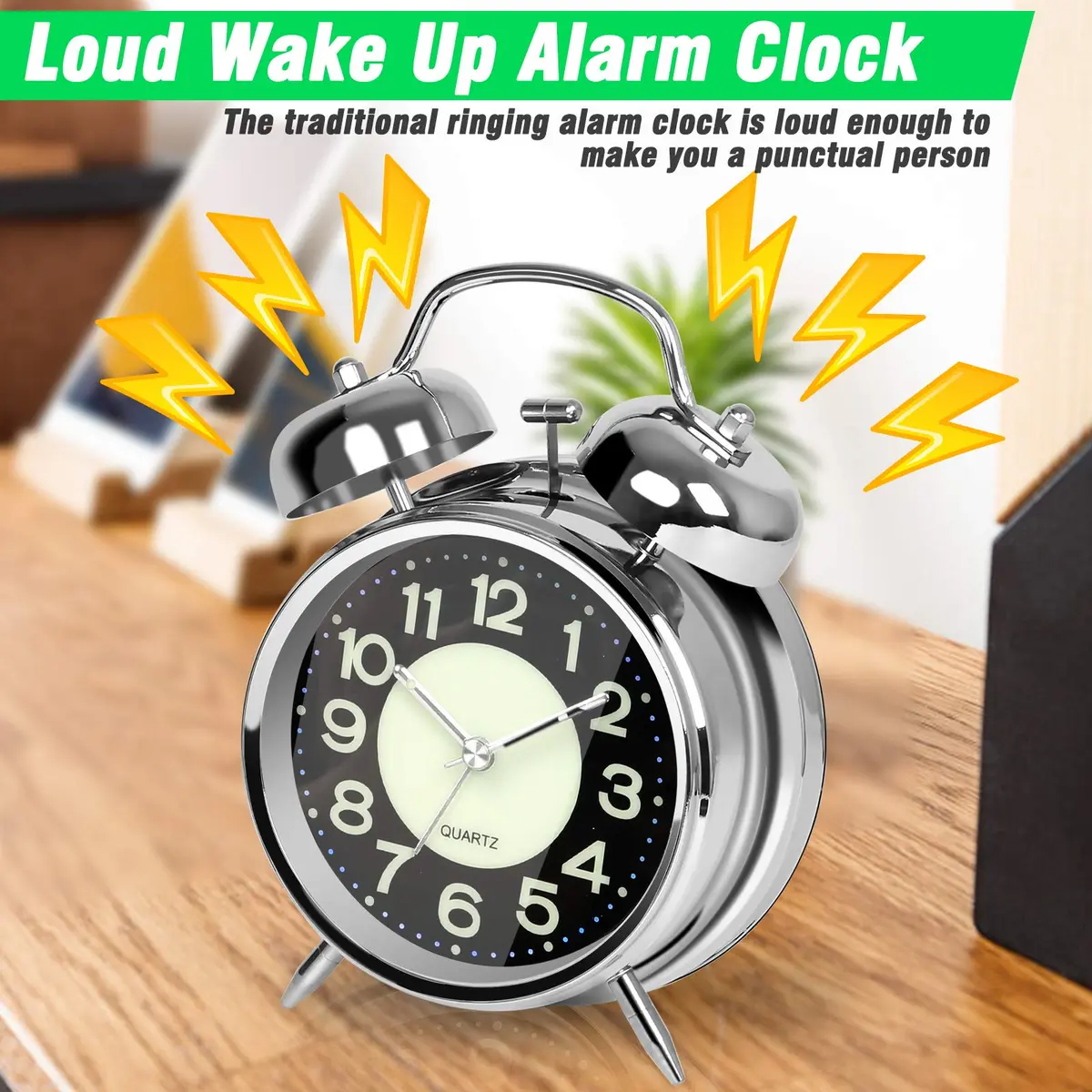 AYRELY Super Loud Alarm Clock for Heavy Sleepers, 4.5 Inch Twin Bell Retro | Loud Ringing, Luminescent Dial, Vintage Silver - view 5