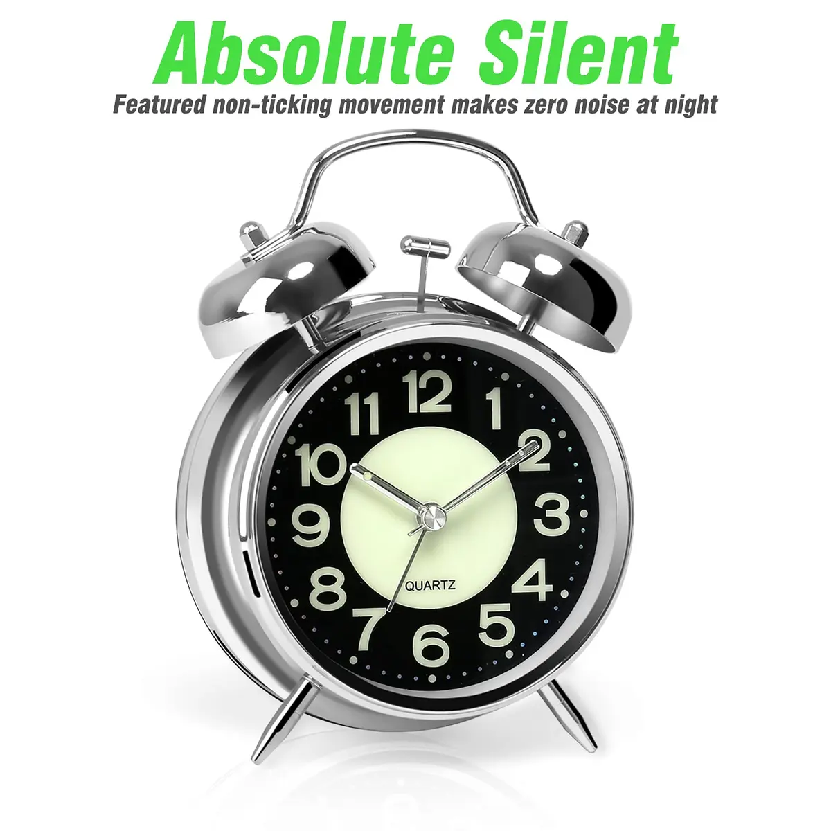 AYRELY Super Loud Alarm Clock for Heavy Sleepers, 4.5 Inch Twin Bell Retro | Loud Ringing, Luminescent Dial, Vintage Silver - view 2