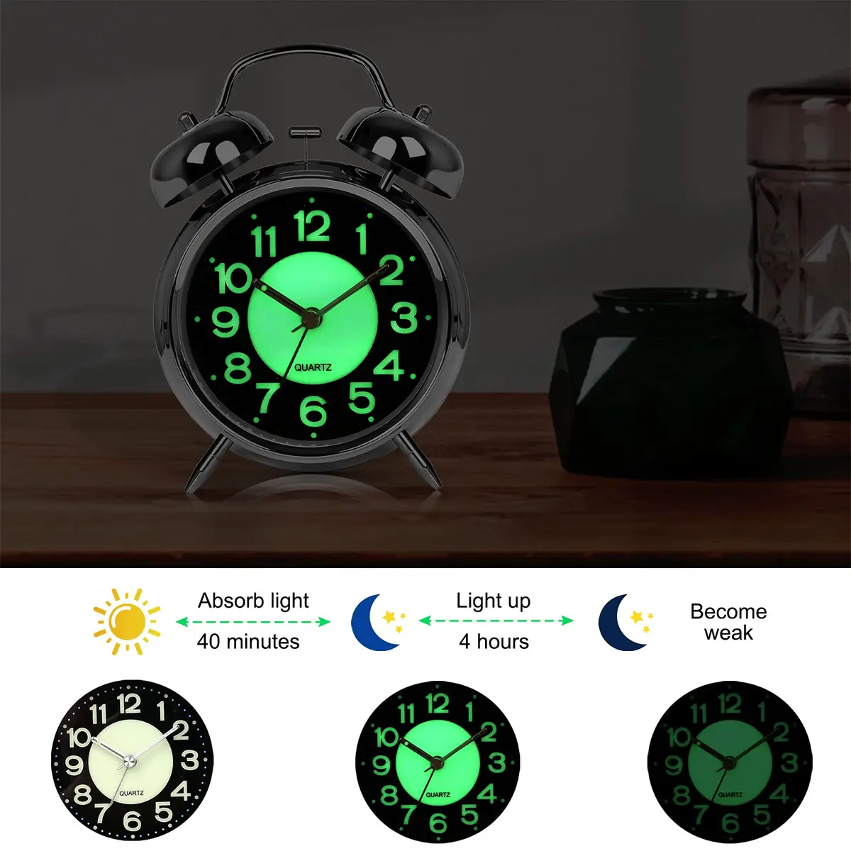 AYRELY Super Loud Alarm Clock for Heavy Sleepers, 4.5 Inch Twin Bell Retro | Loud Ringing, Luminescent Dial, Vintage Silver - view 3