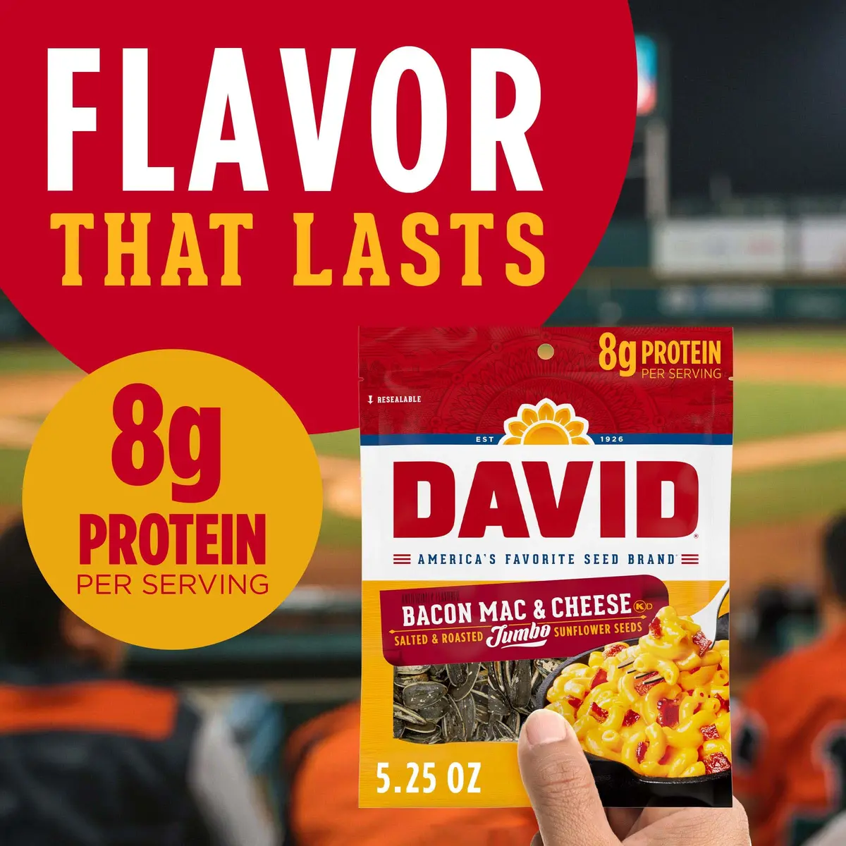 David Jumbo Sunflower Seeds Bacon Mac and Cheese Flavor 5.25 oz | Gluten-Free, Keto Friendly - view 2