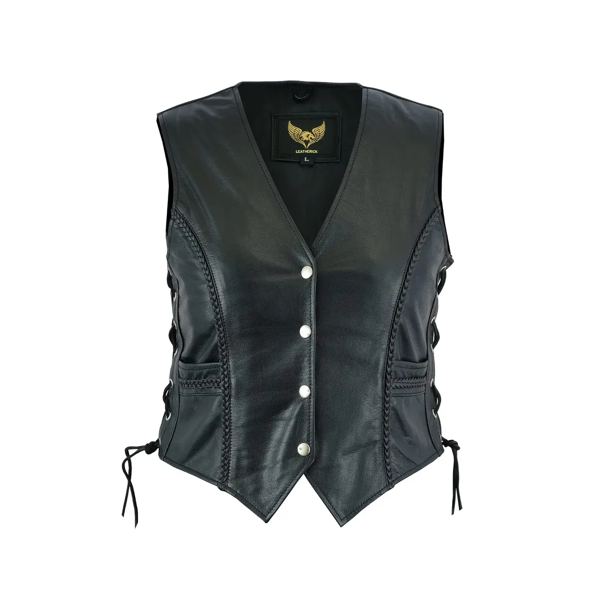 Leatherick Women Top Grain Buffalo Leather Motorcycle Vest | Durable & Stylish (70-120 chars) - view 3