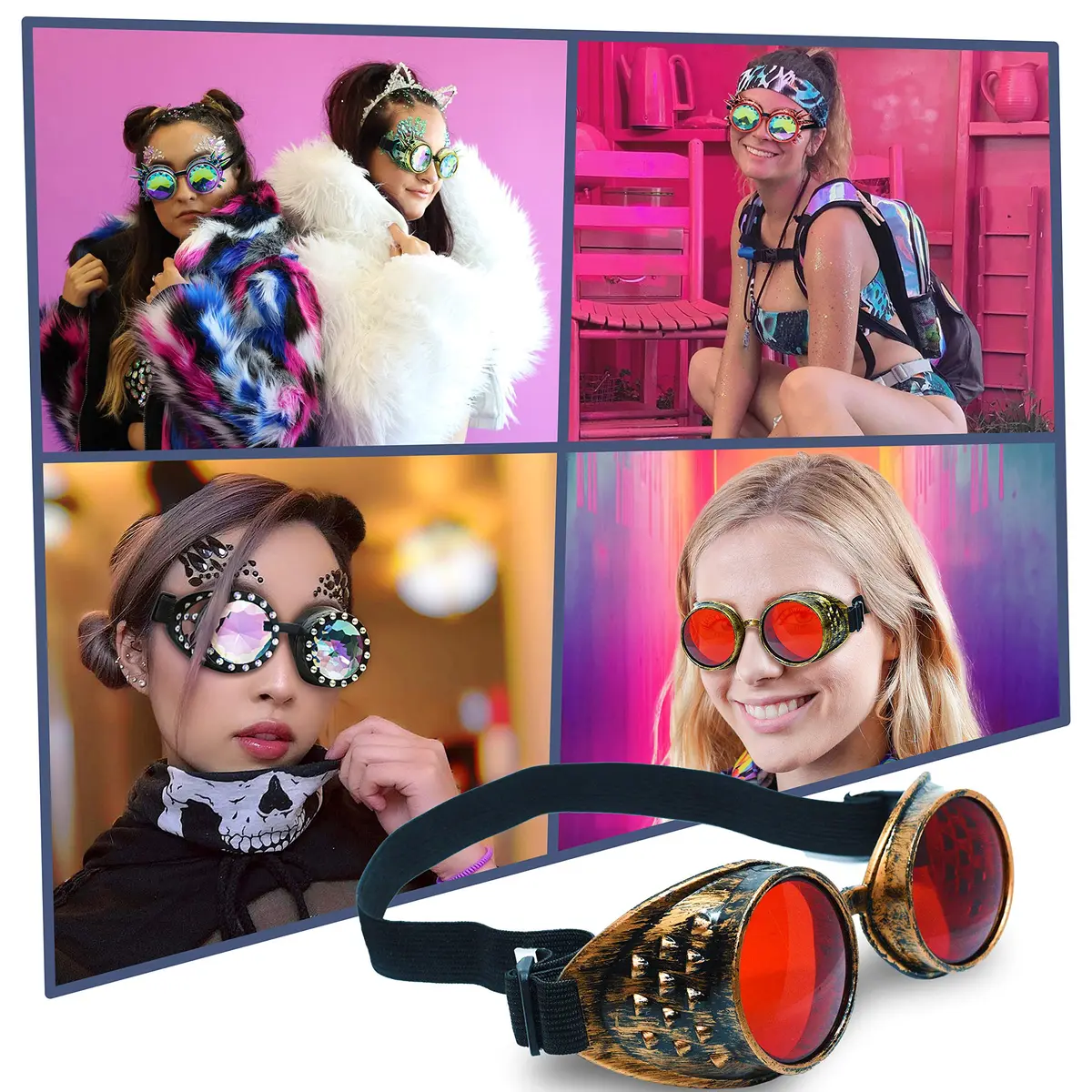 SoJourner Bags Steampunk Goggles 2-Pack | Rainbow Prism Impact-Resistant Lenses (70-120 chars) - view 5