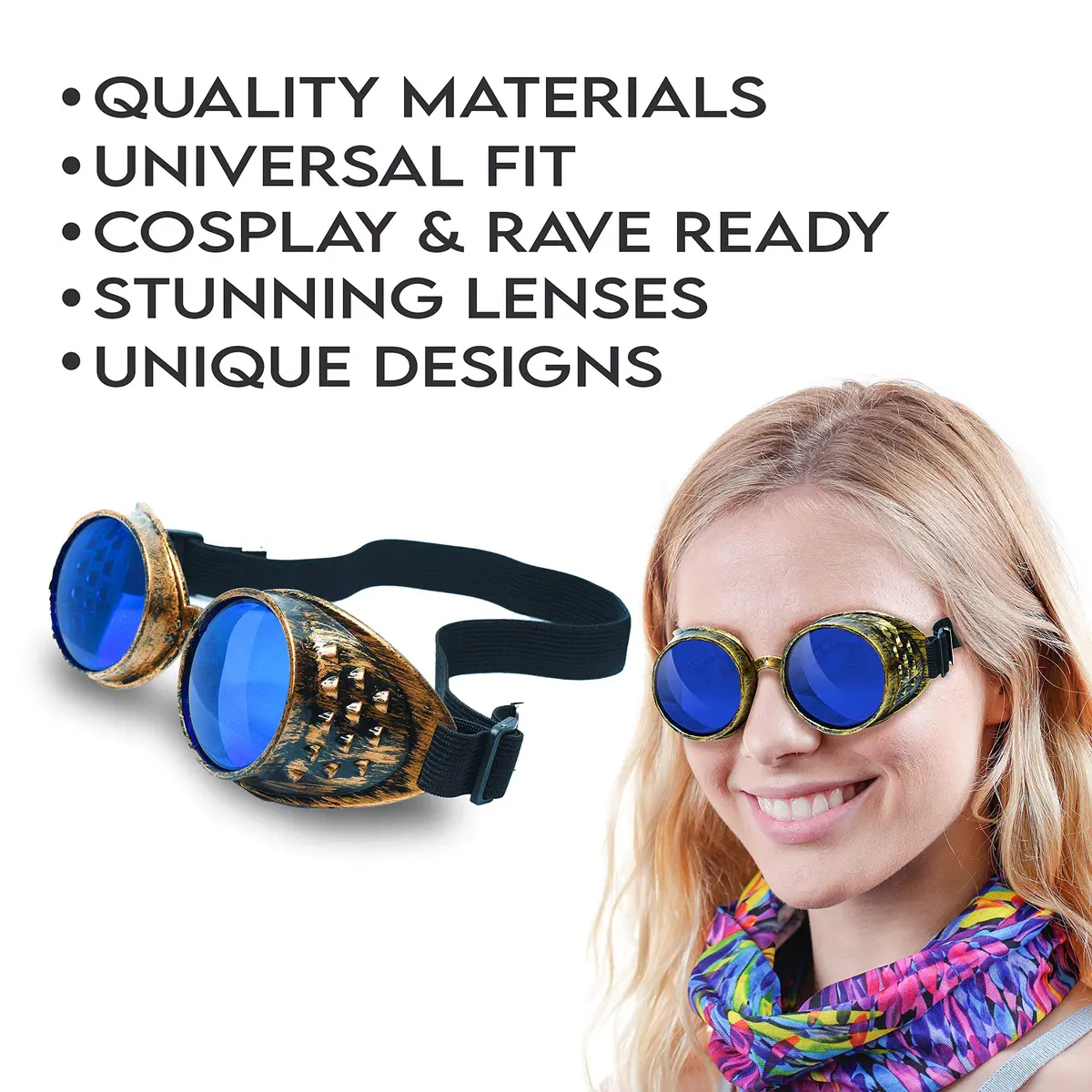 SoJourner Bags Steampunk Goggles 2-Pack | Rainbow Prism Impact-Resistant Lenses (70-120 chars) - view 2