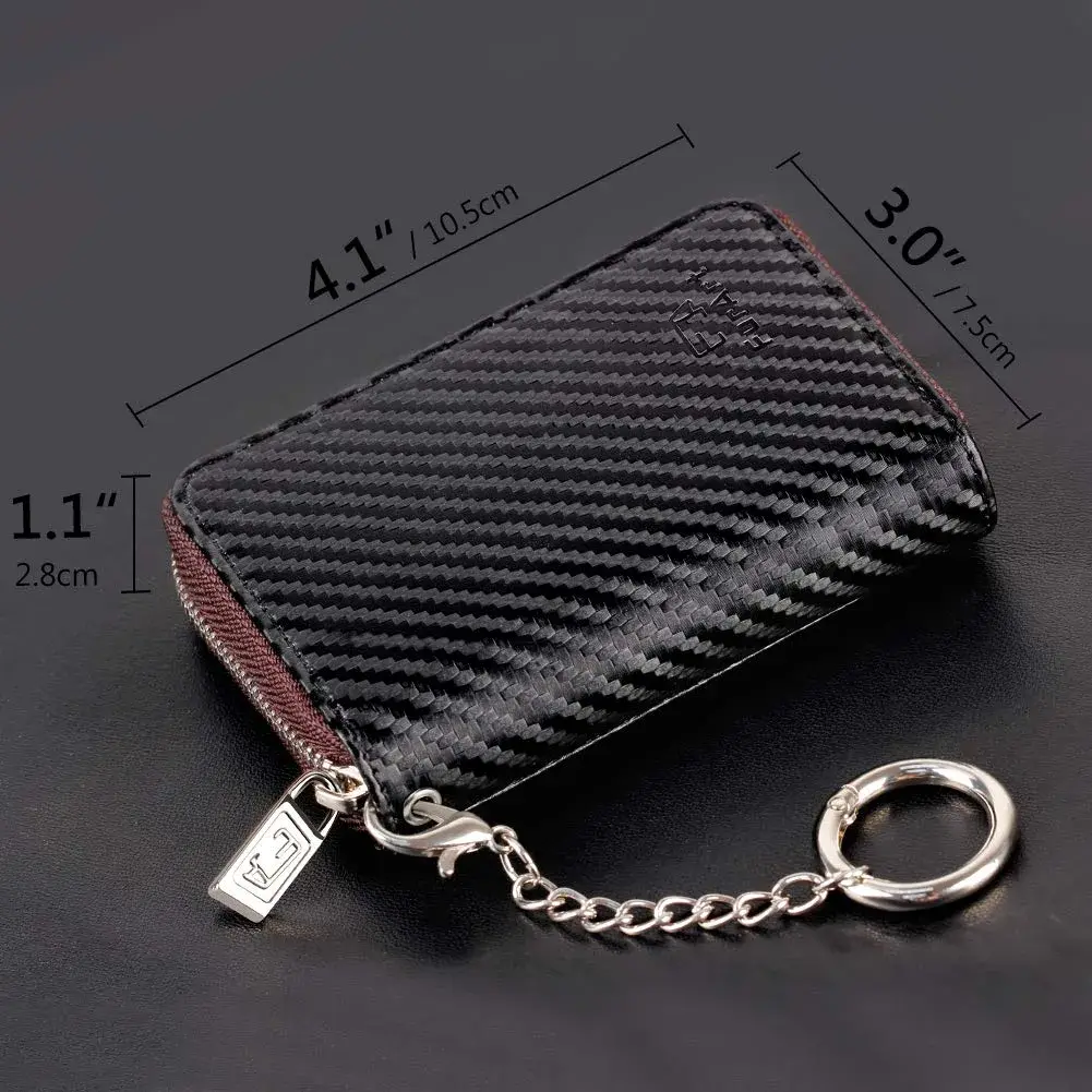 FurArt RFID Blocking Zipper Wallet Carbon Fiber Black | Compact Card Holder with Keychain - view 6