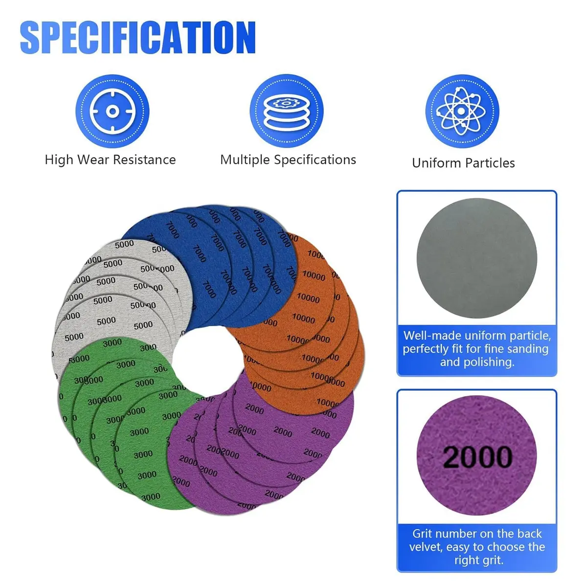 Depvko 5 Inch 20Pcs Wet Dry Sandpaper Kit | 2000-10000 Grit Silicon Carbide Hook and Loop Discs for Orbital Sanders - view 2