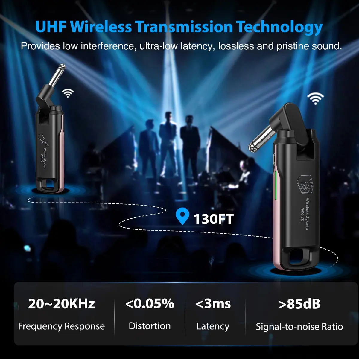 LEKATO UHF Wireless Guitar System with 70 Channels for Guitar Bass (Pink) | Plug & Play, Rechargeable, 4.5+ Hour Battery - view 6