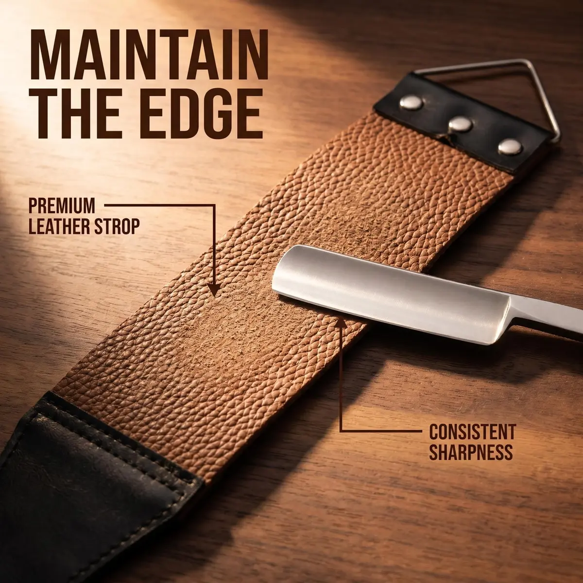 YU&CH Straight Razor Shaving Kit with Leather Strop & Brush for Men | Classic Barber Style Wet Shave - view 6