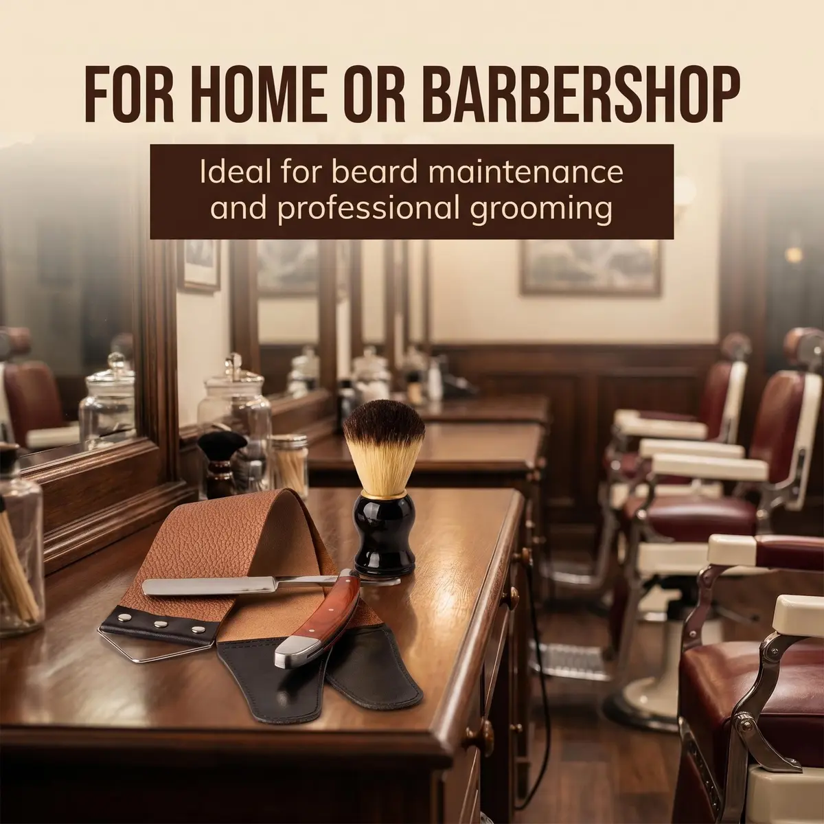 YU&CH Straight Razor Shaving Kit with Leather Strop & Brush for Men | Classic Barber Style Wet Shave - view 7