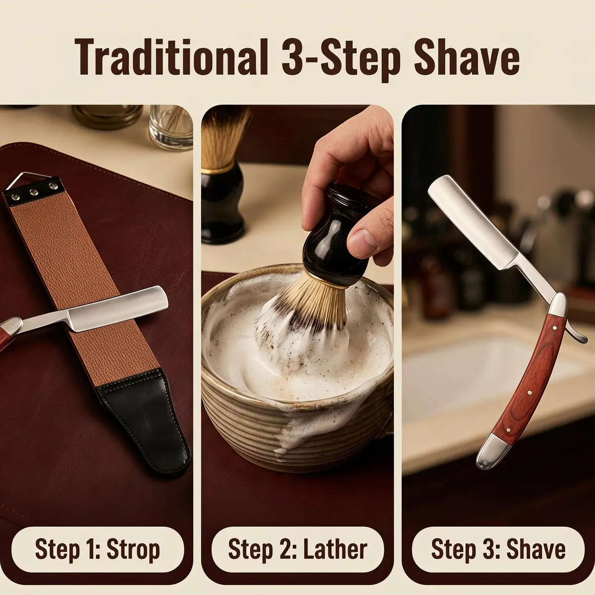 YU&CH Straight Razor Shaving Kit with Leather Strop & Brush for Men | Classic Barber Style Wet Shave - view 4