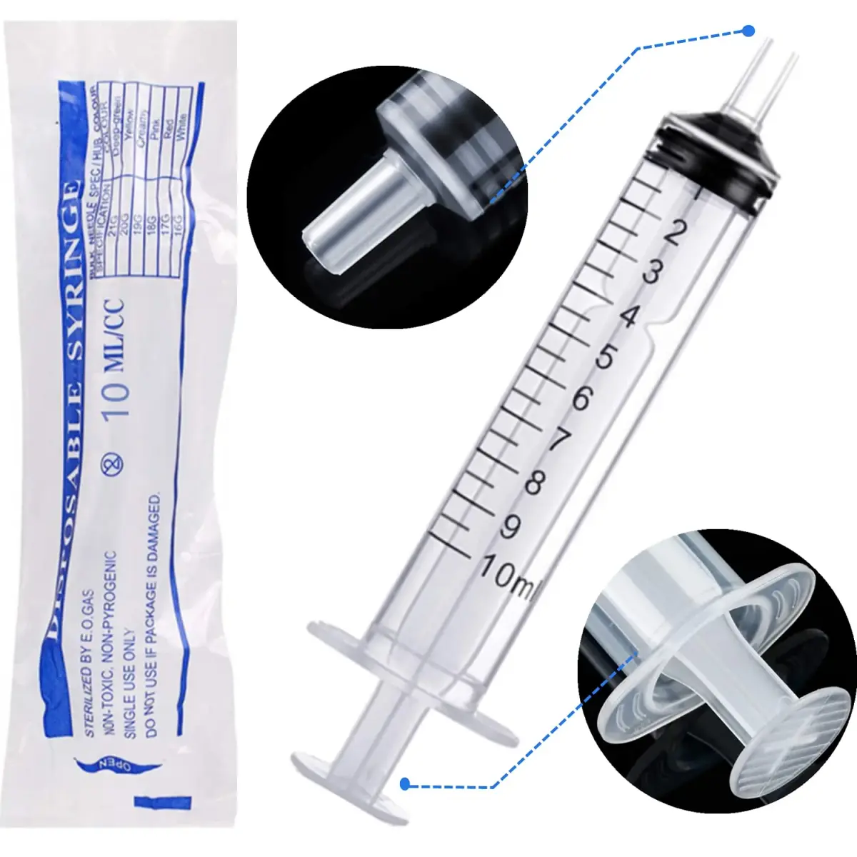 Ulove Prs 10ml Plastic Sterile Syringes (20 Count, 10ml) | Individually Wrapped for Labs & Dispensing - view 2