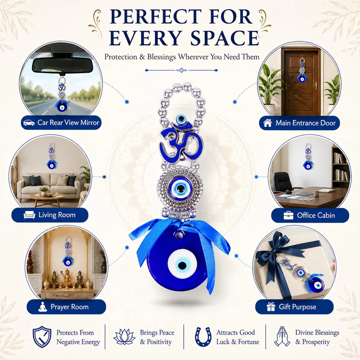 DT DECTONE Metal Om Design Evil Eye Hanging Ornament 22×4×2 cm | Feng Shui Protection Amulet - view 5