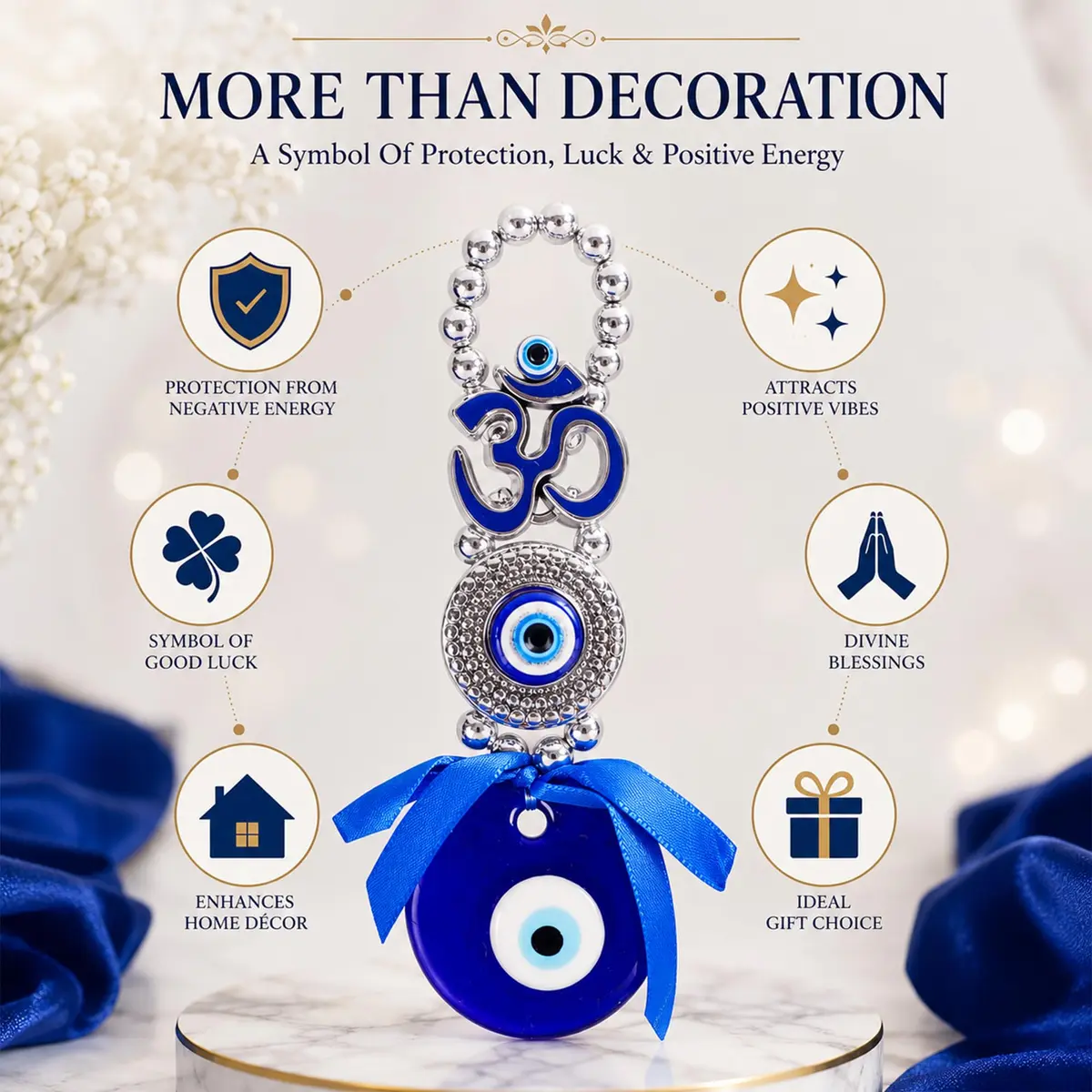 DT DECTONE Metal Om Design Evil Eye Hanging Ornament 22×4×2 cm | Feng Shui Protection Amulet - view 3