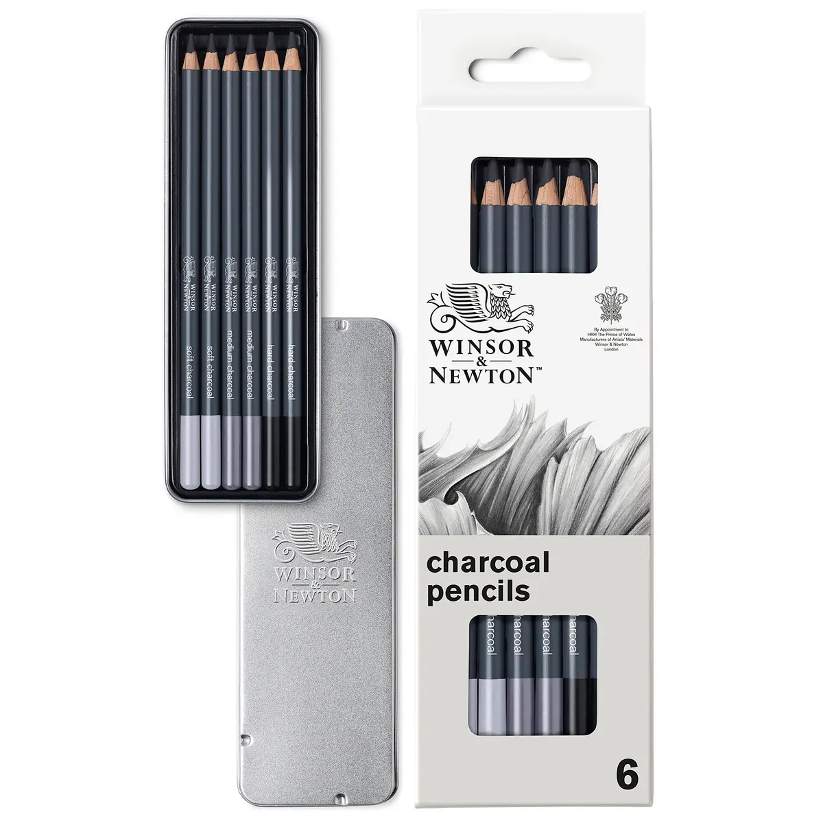 Winsor & Newton Studio Collection Charcoal Pencils, 6 Count (100g / 0.11kg) | ACMI Certified Non-Toxic - main product image