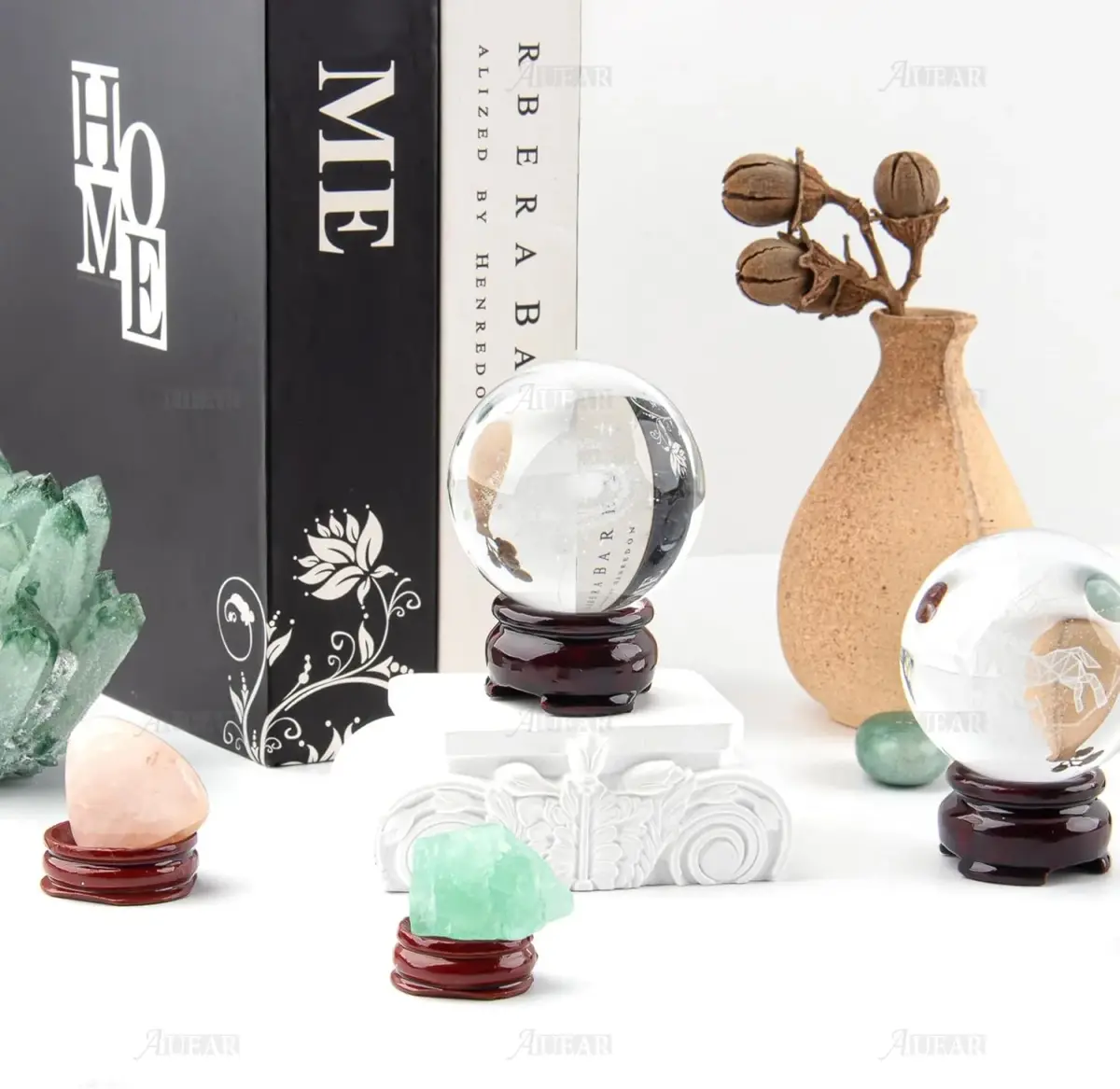 AUEAR 5 Pack Sphere Display Holders 25mm Concave Diameter, 21mm Height | Decorative Wooden Stands for Eggs, Crystals, and Balls - view 2