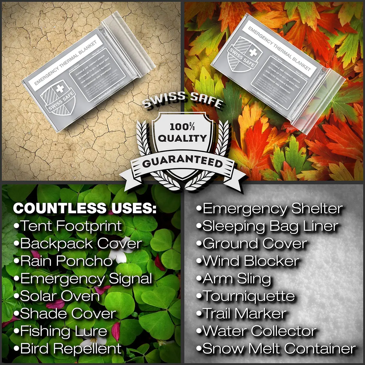 Swiss Safe Emergency Blanket for Camping, Car, First Aid, Survival, 10 Pack | Reflects & Retains 90% Heat - view 4