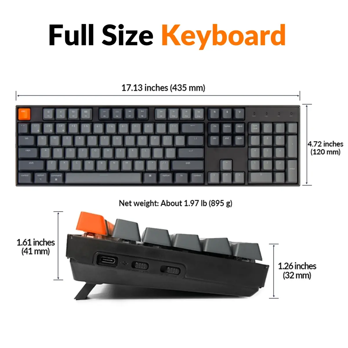 Keychron K10 Full Size Mechanical Keyboard with Super Brown Switches | White LED Backlight, Bluetooth 5.1, USB-C Wired, Mac/Windows Compatible - view 6