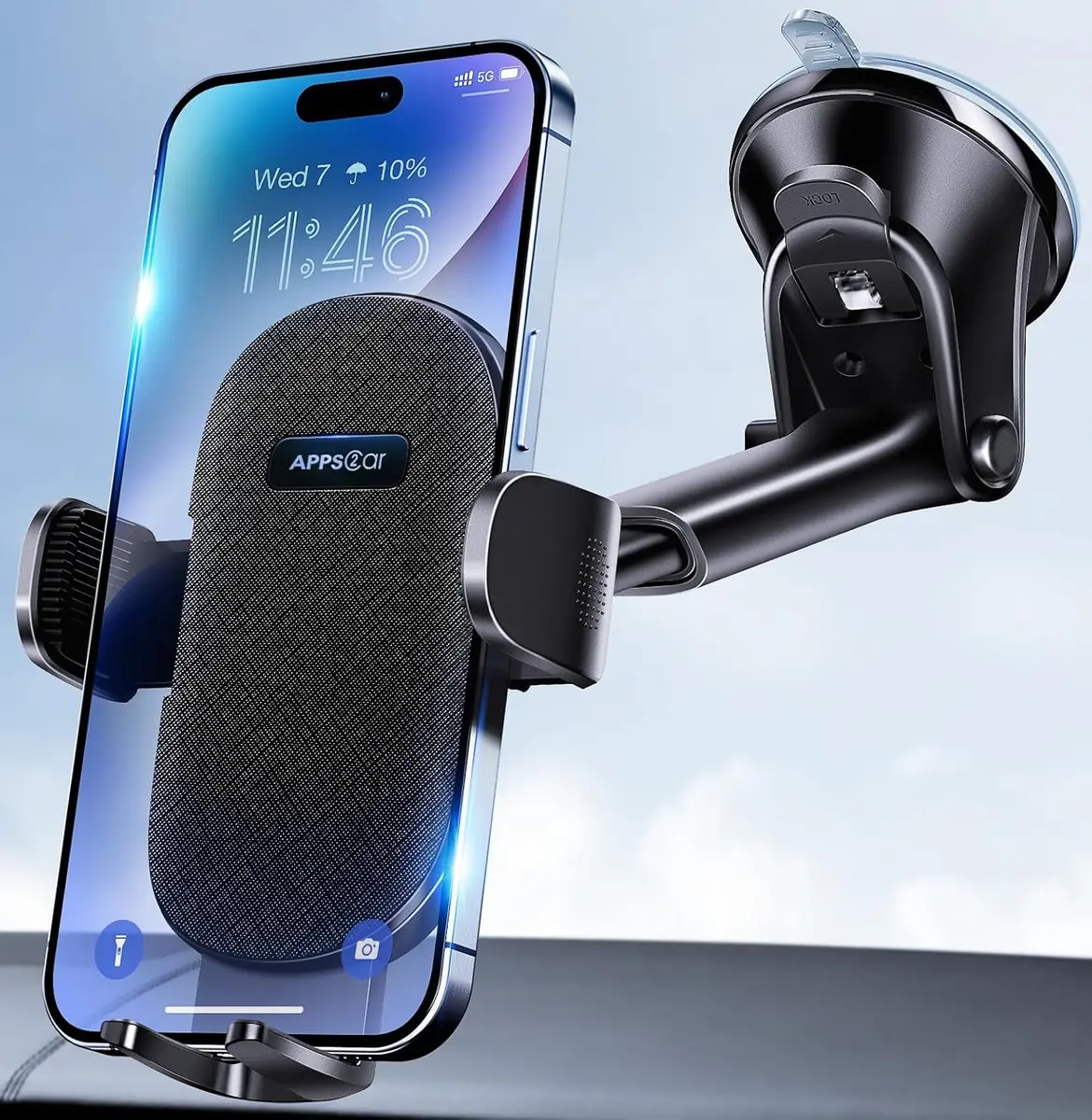 APPS2Car Suction Cup Car Phone Holder for Dashboard & Windshield | 360° Adjustable, Heavy-Duty Grip, Compatible with All Smartphones - main product image