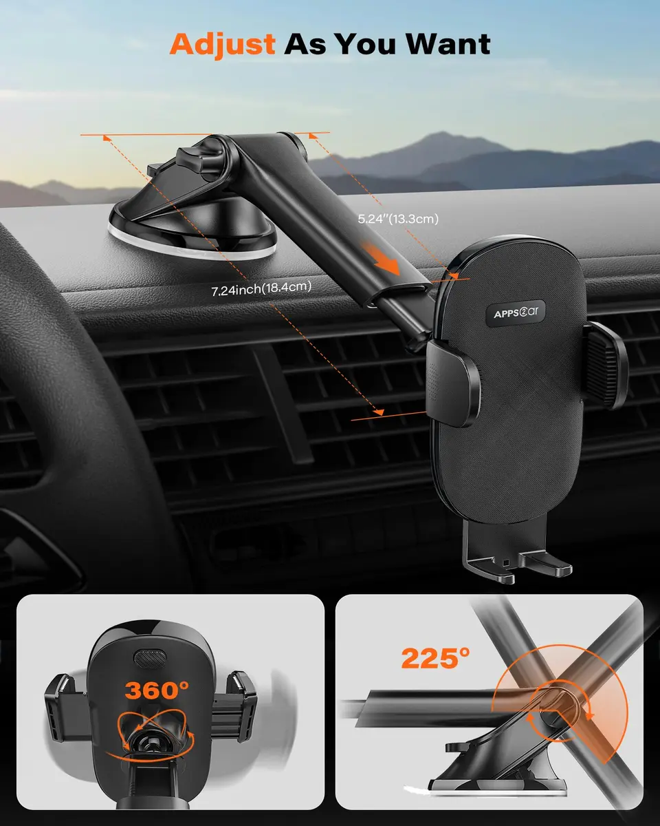 APPS2Car Suction Cup Car Phone Holder for Dashboard & Windshield | 360° Adjustable, Heavy-Duty Grip, Compatible with All Smartphones - view 3