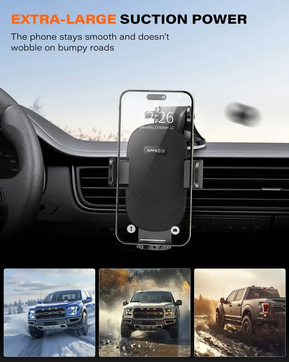 APPS2Car Suction Cup Car Phone Holder for Dashboard & Windshield | 360° Adjustable, Heavy-Duty Grip, Compatible with All Smartphones - view 4