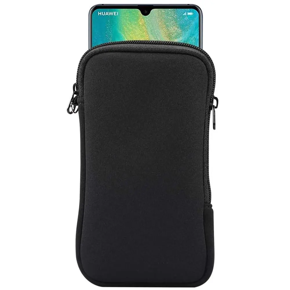 eYistar Neoprene Shock Absorbing Pouch Large Cell Phone Sleeve Case with Zipper & Neck Strap for 6-6.9 inch Smartphones | Black - main product image
