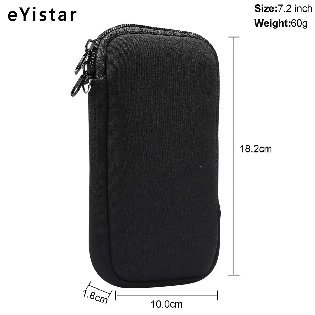 eYistar Neoprene Shock Absorbing Pouch Large Cell Phone Sleeve Case with Zipper & Neck Strap for 6-6.9 inch Smartphones | Black - view 5