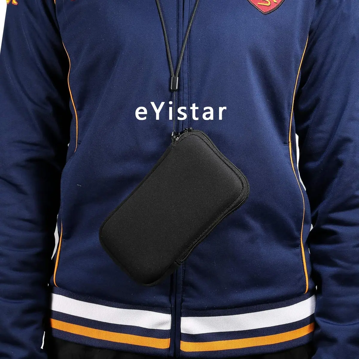 eYistar Neoprene Shock Absorbing Pouch Large Cell Phone Sleeve Case with Zipper & Neck Strap for 6-6.9 inch Smartphones | Black - view 7