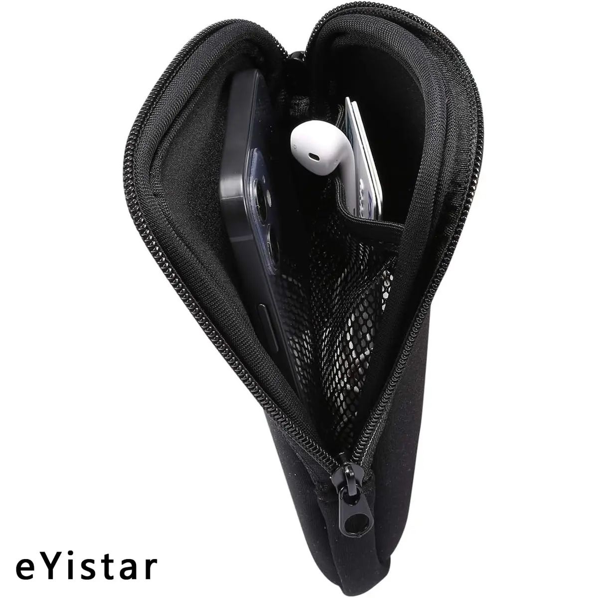 eYistar Neoprene Shock Absorbing Pouch Large Cell Phone Sleeve Case with Zipper & Neck Strap for 6-6.9 inch Smartphones | Black - view 2