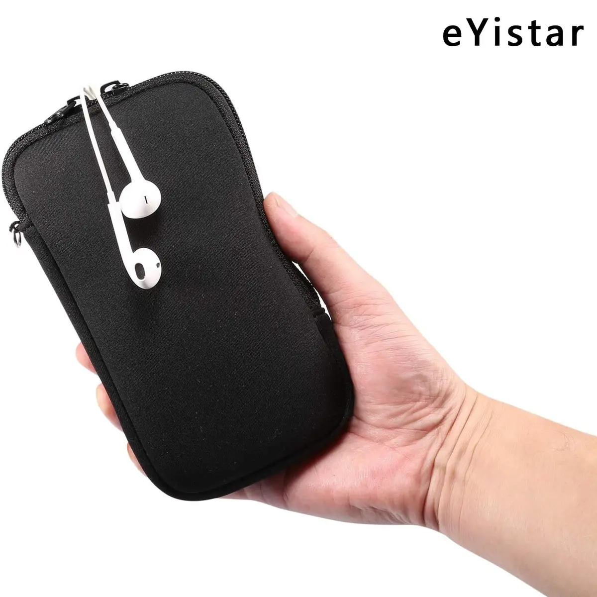 eYistar Neoprene Shock Absorbing Pouch Large Cell Phone Sleeve Case with Zipper & Neck Strap for 6-6.9 inch Smartphones | Black - view 3